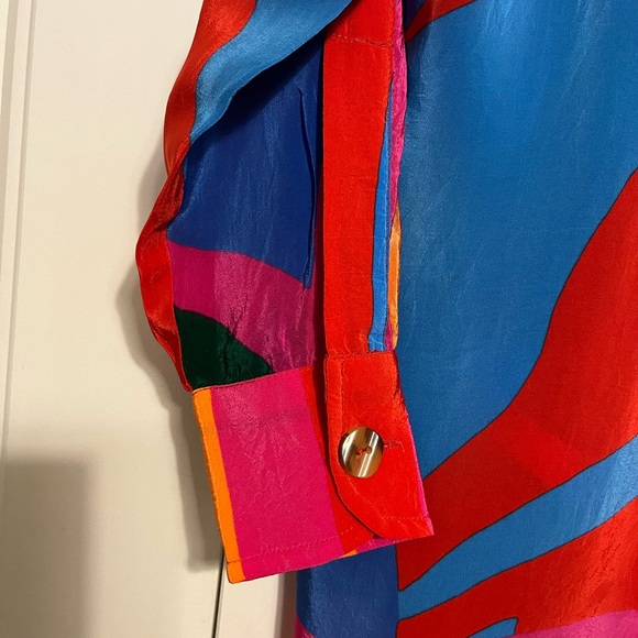 Farm Rio Color Leaves silk blouse SZ XS oversized - Picture 6 of 9